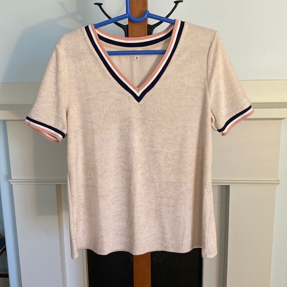 NWOT POL Retro style cotton terry-like material, v-neck.